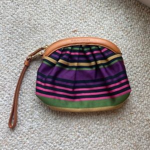 Brahmin leather and fabric clutch bag